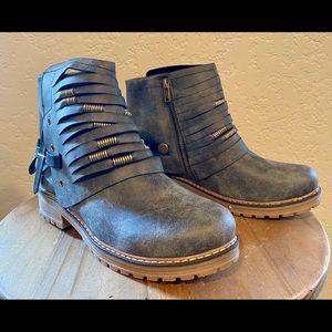 Faux Leather Strappy Ankle Boots